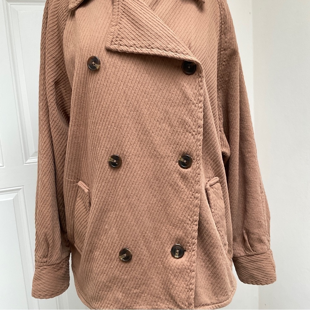 Free People  Remi Cord Coat Jacket Double Breasted Size Large Tan - Picture 9 of 15